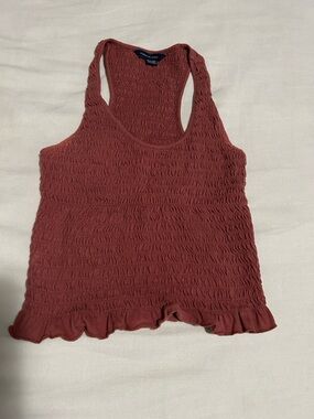 American Eagle Outfitters Mauve Pink Smocked Ruffle-Hem Tank